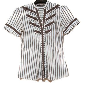 Zara striped button up top with ruffled detailing